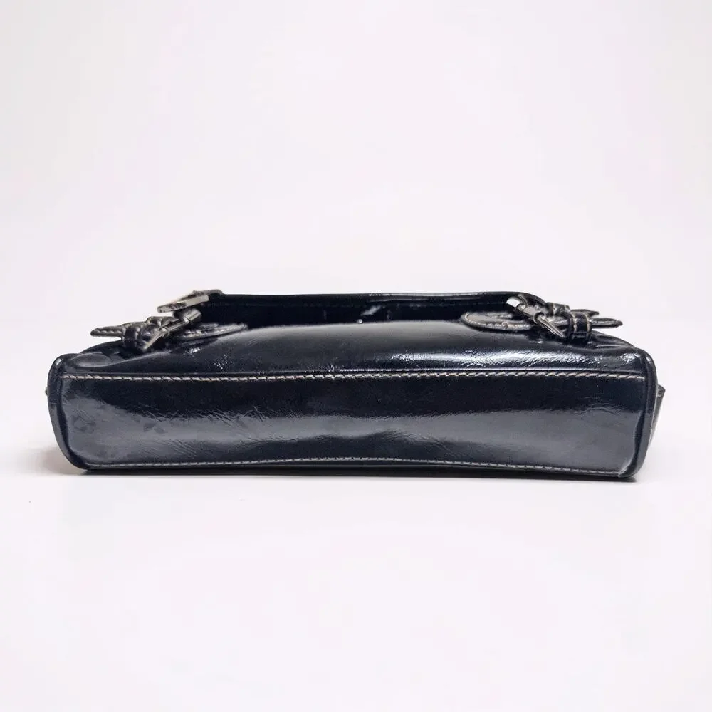 Y2K Franco Sarto Black Patent Leather Buckle Shoulder Bag
